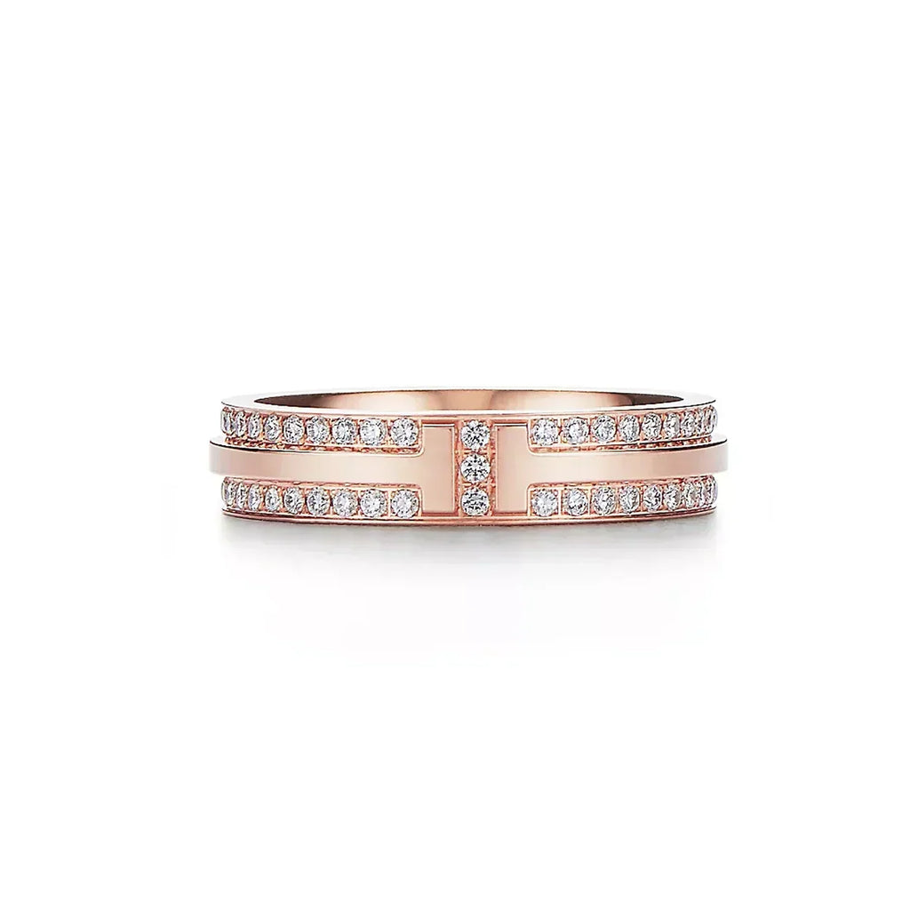 Tiffany Narrow Pave Moissanite Ring - 18K Rose Gold