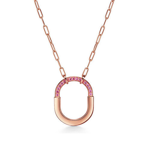 Tiffany Lock Pink Pave Moissanite Necklace